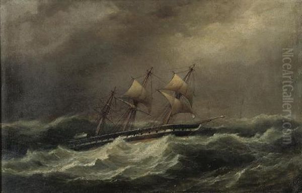 A Schooner In A Swell Oil Painting by Thomas Buttersworth