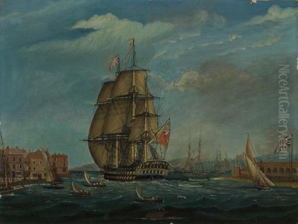 Navire Anglais Dans Un Port Oil Painting by Thomas Buttersworth