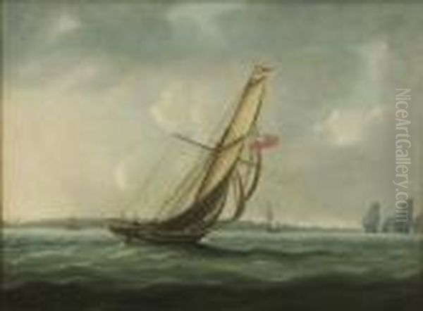 British Ship Off The Dutch Coast. Oil Painting by Thomas Buttersworth