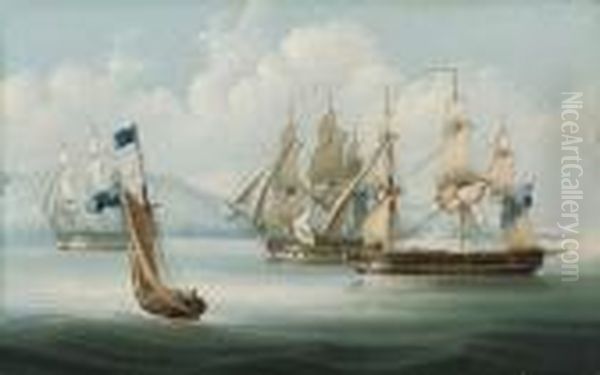 A Squadron Of The Blue In The Mediterranean Oil Painting by Thomas Buttersworth