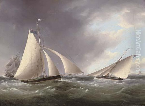 Cutters Racing In The Channel Off The Seven Sisters Oil Painting by Thomas Buttersworth