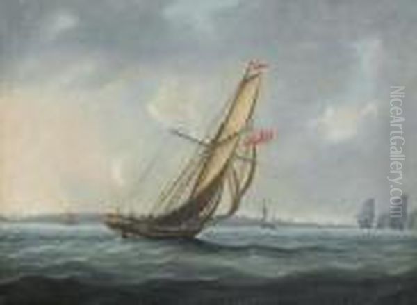 A Squadron Of The Fleet Bearing 
Down The Channel Off The South Coast Of England Towards An On-coming 
Despatch Cutter Oil Painting by Thomas Buttersworth