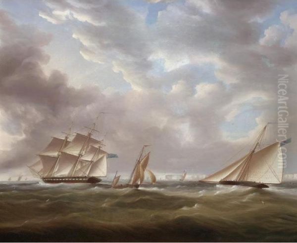 An Armed Frigate And Other Shipping Off Dover Oil Painting by Thomas Buttersworth