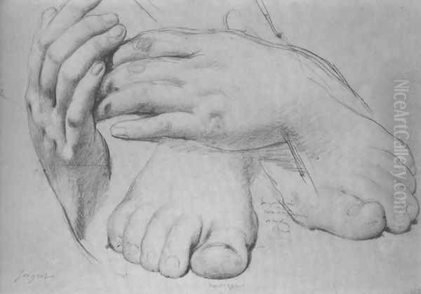 Study of Hands and Feet for The Golden Age Oil Painting by Jean Auguste Dominique Ingres