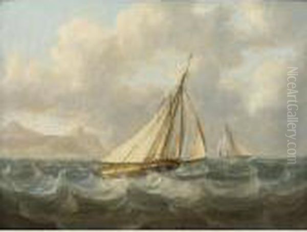 Under Sail Off An Eastern Coast Oil Painting by Thomas Buttersworth