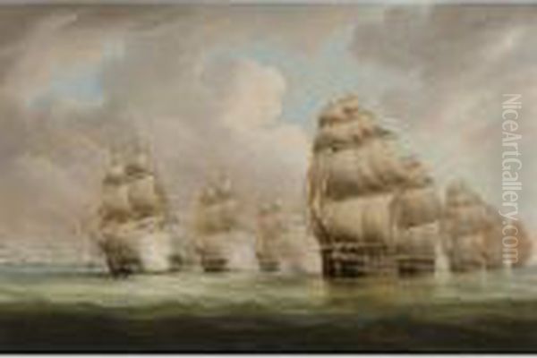 The Action Of Commodore Dance 
And The Comte De Linois Off The Straits Of Malacca, February 15th Oil Painting by Thomas Buttersworth