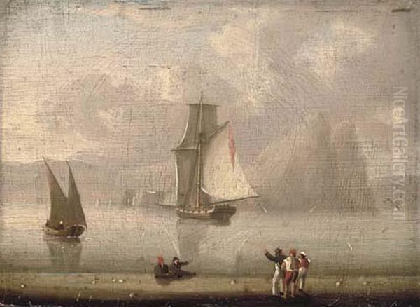 A Royal Naval Cutter Heading Into Gibraltar Oil Painting by Thomas Buttersworth