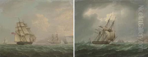 Warships In The Channel Oil Painting by Thomas Buttersworth