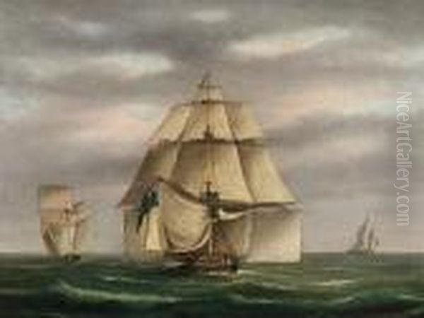 In Pursuit; A Frigate Passing Dover Castle Oil Painting by Thomas Buttersworth