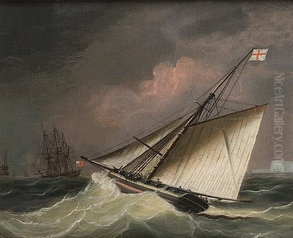 A Cutter In A Swell Oil Painting by Thomas Buttersworth