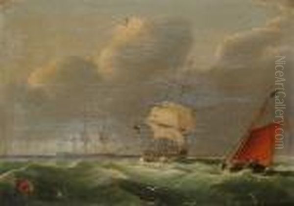 A Busy Channel Oil Painting by Thomas Buttersworth