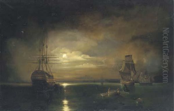 Rowing Ashore At Moonlight Oil Painting by Thomas Buttersworth