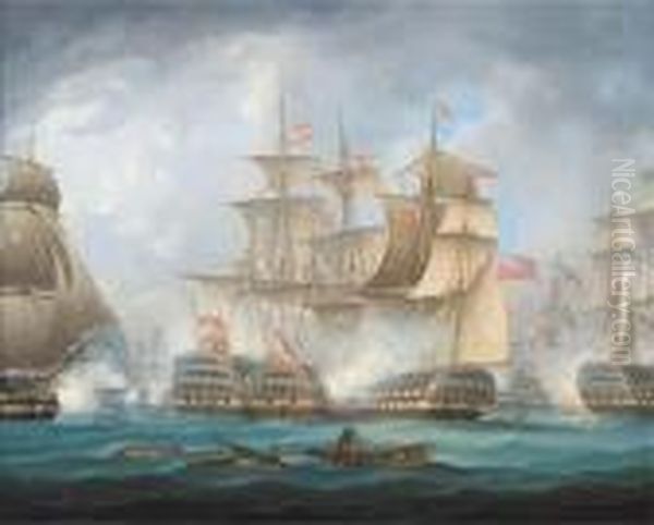 'nelson's Patent Bridge For Boarding First Rates' At The Battle Of Cape St. Vincent, 14 Oil Painting by Thomas Buttersworth