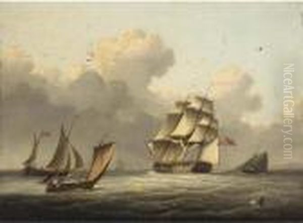 An Outward-bound Frigate Running Down The Channel Oil Painting by Thomas Buttersworth