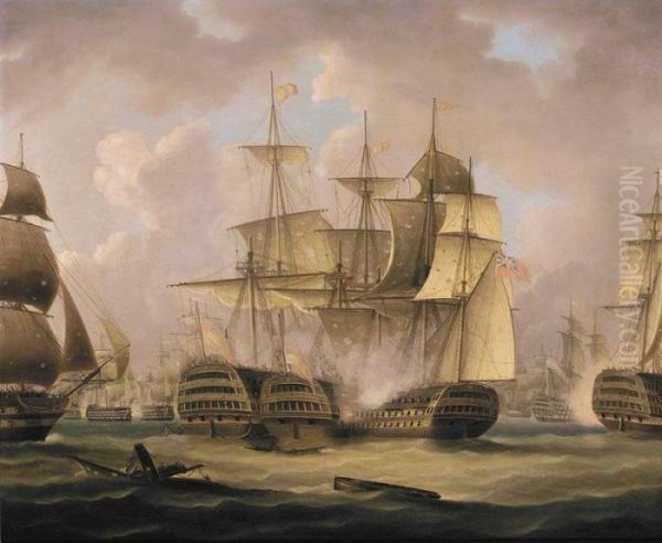 The Battle Of Cape St. Vincent, February 14, 1797, The San Nicolas And The San Josef Oil Painting by Thomas Buttersworth