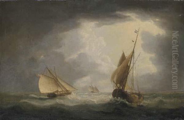 A British Gunboat Chasing Paul Jones Oil Painting by Thomas Buttersworth