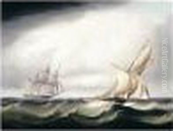 A British Man Of War Pursuing A French Privateer Oil Painting by Thomas Buttersworth