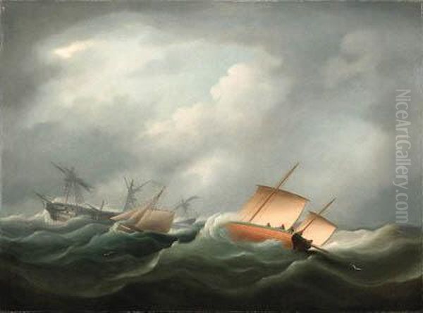 Dismasted In The Bay Of Biscay
Signed With Initials 'tb' (lower Right) Oil Painting by Thomas Buttersworth