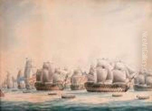 The Spanish Prizes Taken At The Battle Of Cape St. Vincent,1797 Oil Painting by Thomas Buttersworth