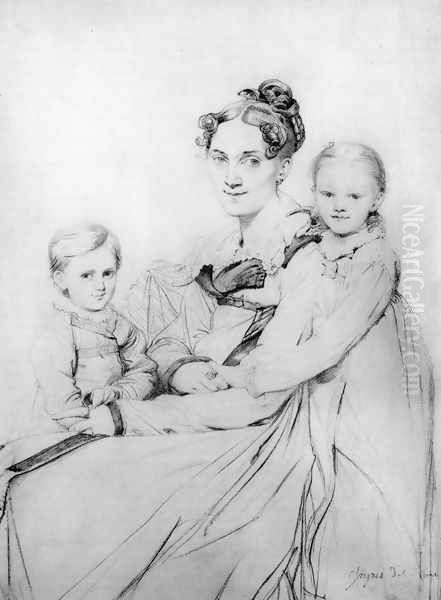 Madame Johann Gotthard Reinhold, born Sophie Amalie Dorothea Wilhelmine Ritter, and her two daughters, Susette and Marie Oil Painting by Jean Auguste Dominique Ingres