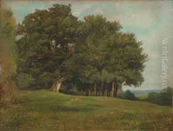 Bovin Dans La Prairie Oil Painting by Nicolas Louis Cabat