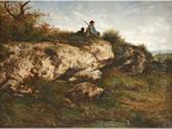  Chasseur Et Sonchien  Oil Painting by Nicolas Louis Cabat