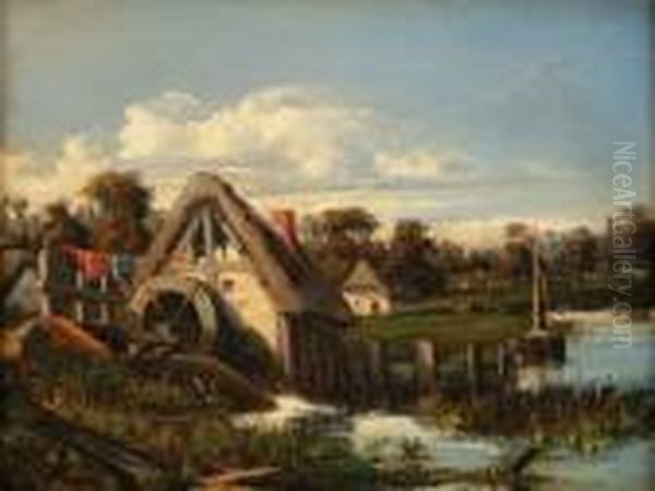  Moulin A Eau Pres D'aumale, Vers 1831  Oil Painting by Nicolas Louis Cabat