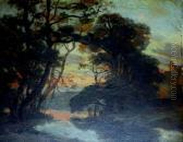 Arbres Aupres Dune Riviere Oil Painting by Nicolas Louis Cabat