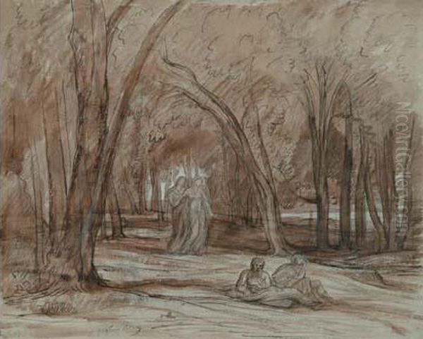 Scene Mythologique En Sous-bois Oil Painting by Nicolas Louis Cabat