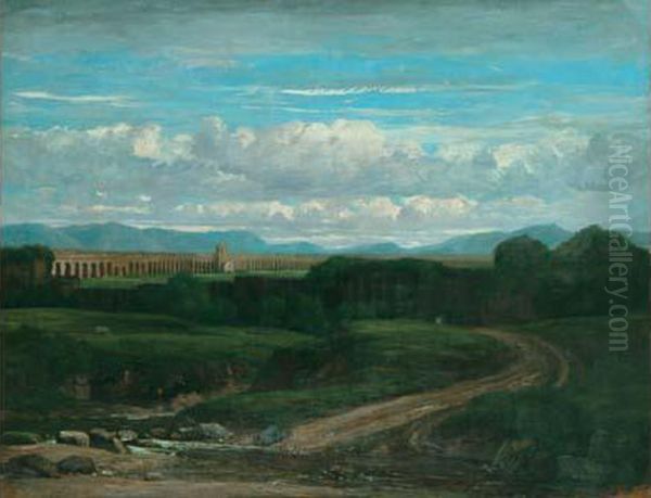 La Vallee Des Aqueducs, Environs De Rome Oil Painting by Nicolas Louis Cabat