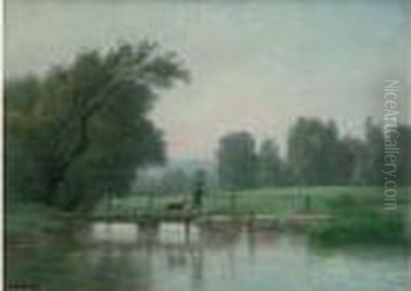 La Passerelle Oil Painting by Nicolas Louis Cabat