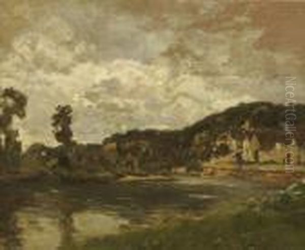 La Dordogne A Beynac Oil Painting by Louis Alexandre Cabie