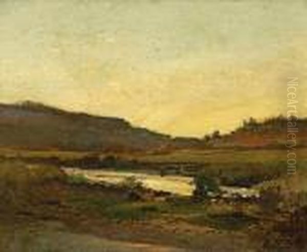 Fishing From The Banks Of The River Oil Painting by Louis Alexandre Cabie