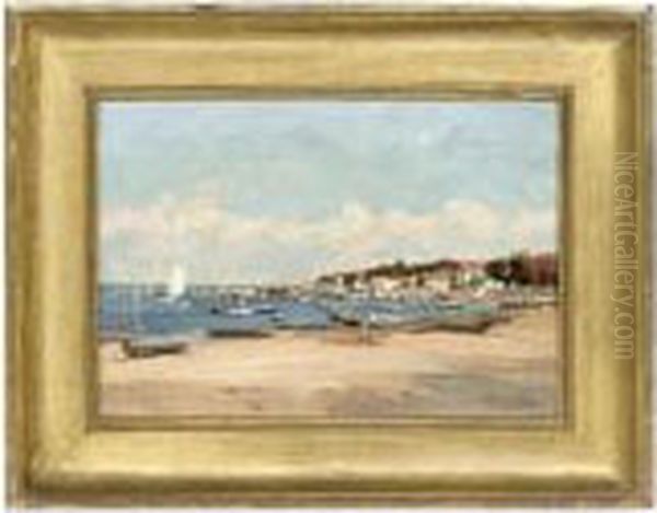 Seashore With Boats Oil Painting by Louis Alexandre Cabie