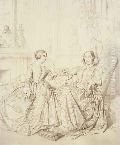 Comtesse Charles d'Agoult, née Marie de Flavigny, and Her Daughter Claire d'Agoult Oil Painting by Jean Auguste Dominique Ingres