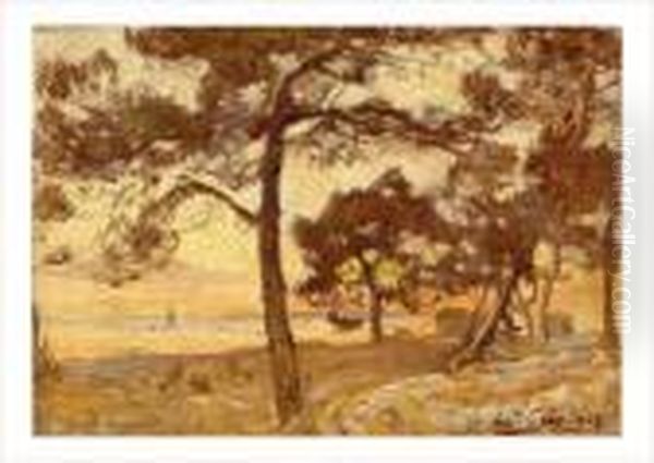 Soleil Couchant A Andernos Pres D'arcachon Oil Painting by Louis Alexandre Cabie