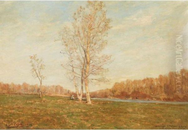 River Landscape Oil Painting by Louis Alexandre Cabie