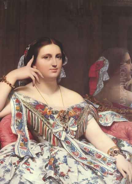 Madame Paul-Sigisbert Moitessier, née Marie-Clotilde-Inès de Foucauld, Seated [detail] Oil Painting by Jean Auguste Dominique Ingres