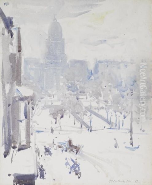 Charlotte Square In Winter Oil Painting by Francis Campbell Boileau Cadell