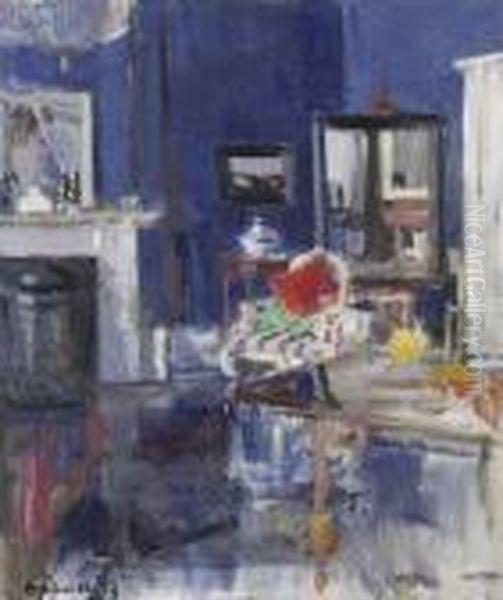 Blue Studio Interior - George Street Oil Painting by Francis Campbell Boileau Cadell