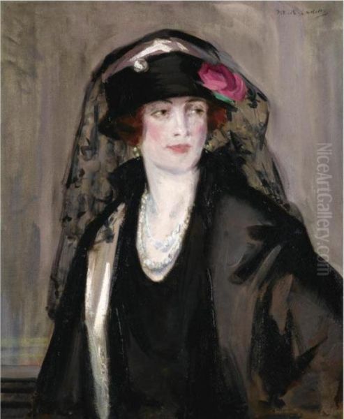 Lady Lavery In Black Oil Painting by Francis Campbell Boileau Cadell