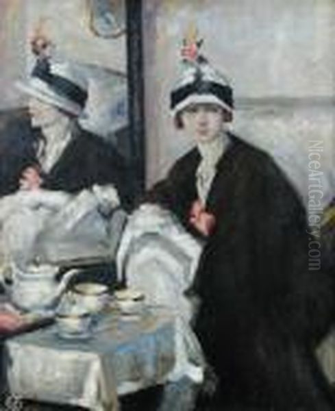 Elizabeth At The Castle Tea Rooms Oil Painting by Francis Campbell Boileau Cadell