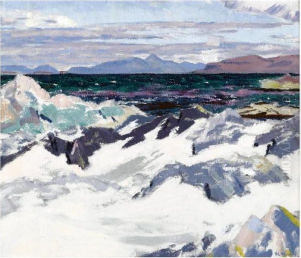 Island Of Rum From Iona Oil Painting by Francis Campbell Boileau Cadell