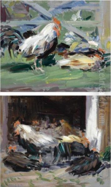 Cockerels Oil Painting by Francis Campbell Boileau Cadell