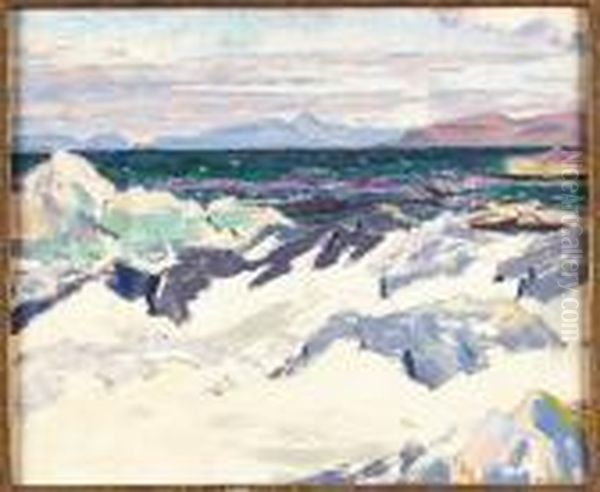 The Island Of Rhum From Iona Oil Painting by Francis Campbell Boileau Cadell