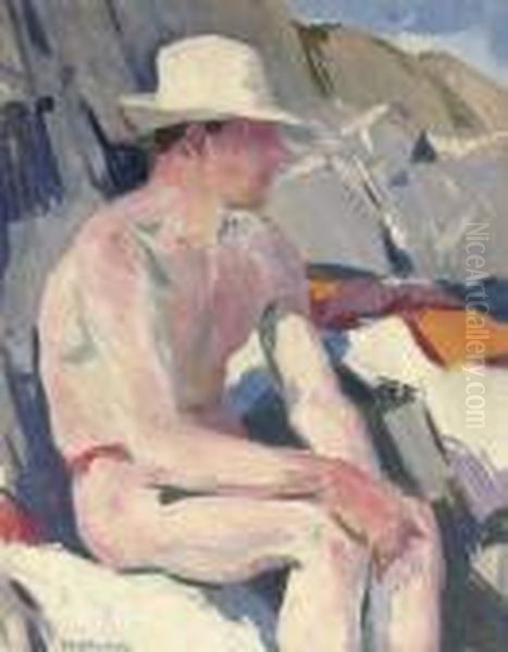 Bather In A White Hat Oil Painting by Francis Campbell Boileau Cadell