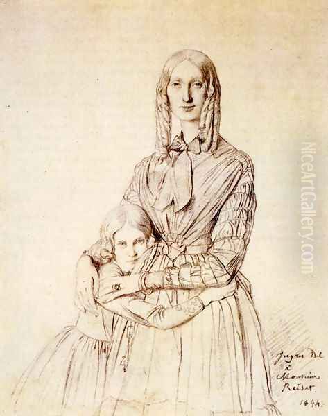 Madame Frederic Reiset, born Augustine Modest Hortense Reiset, and her daughter, Theres Hortense Marie Oil Painting by Jean Auguste Dominique Ingres