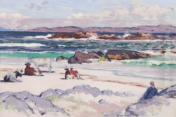 Cattle On The Shore, Iona Oil Painting by Francis Campbell Boileau Cadell