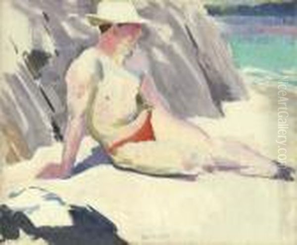 Charles Oliver On The Beach Oil Painting by Francis Campbell Boileau Cadell