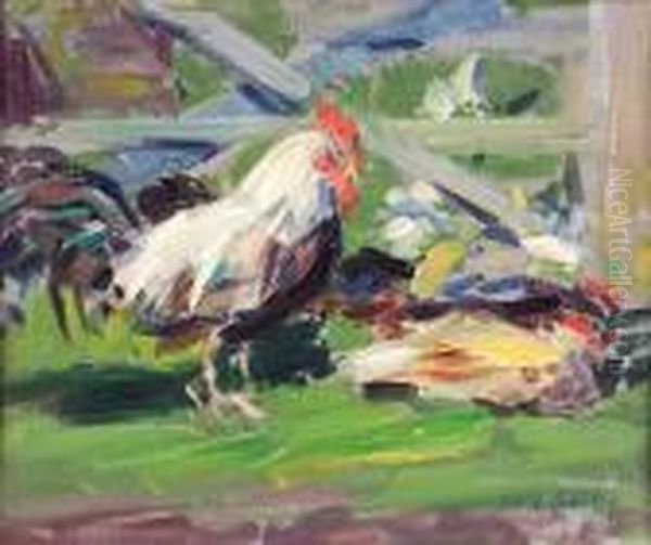 Cockerel In A Farmyard Oil Painting by Francis Campbell Boileau Cadell